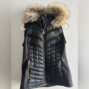Michael Kors Black Vest with Fur and Gold Accents